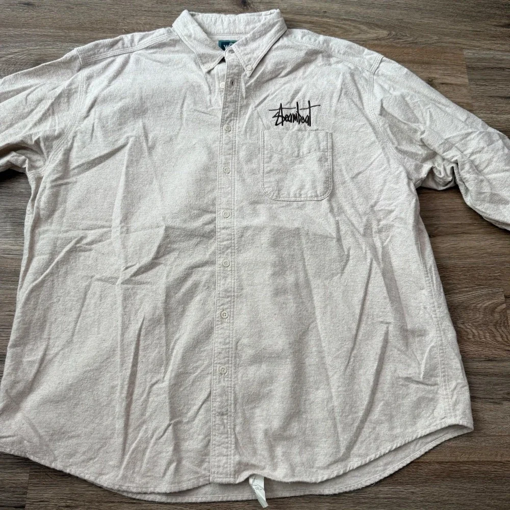 Steamboat Shirt Embroidered Ski Woolrich Button Down Cotton VTG‎ | Cream | XXL